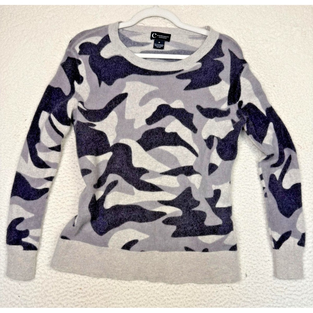 C By Bloomingdale's Sweater Womens Medium Gray Camo Cashmere Crew Neck Soft‎